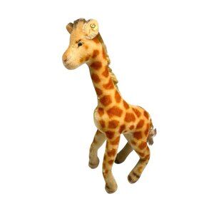 Vintage Steiff Mohair Giraffe Plush 14in w/ Button & Partial ID Tag